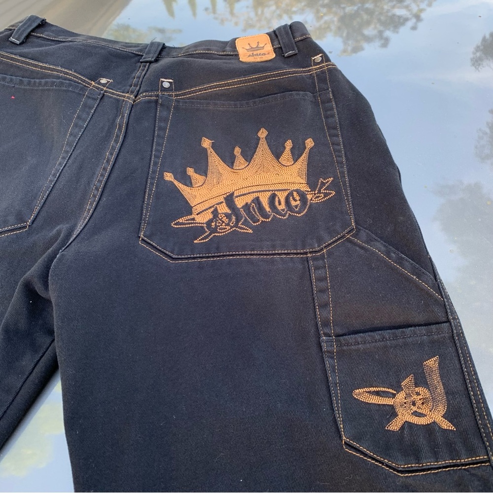 Vintage JNCO jet black embroidered carpenter jorts shorts size 36